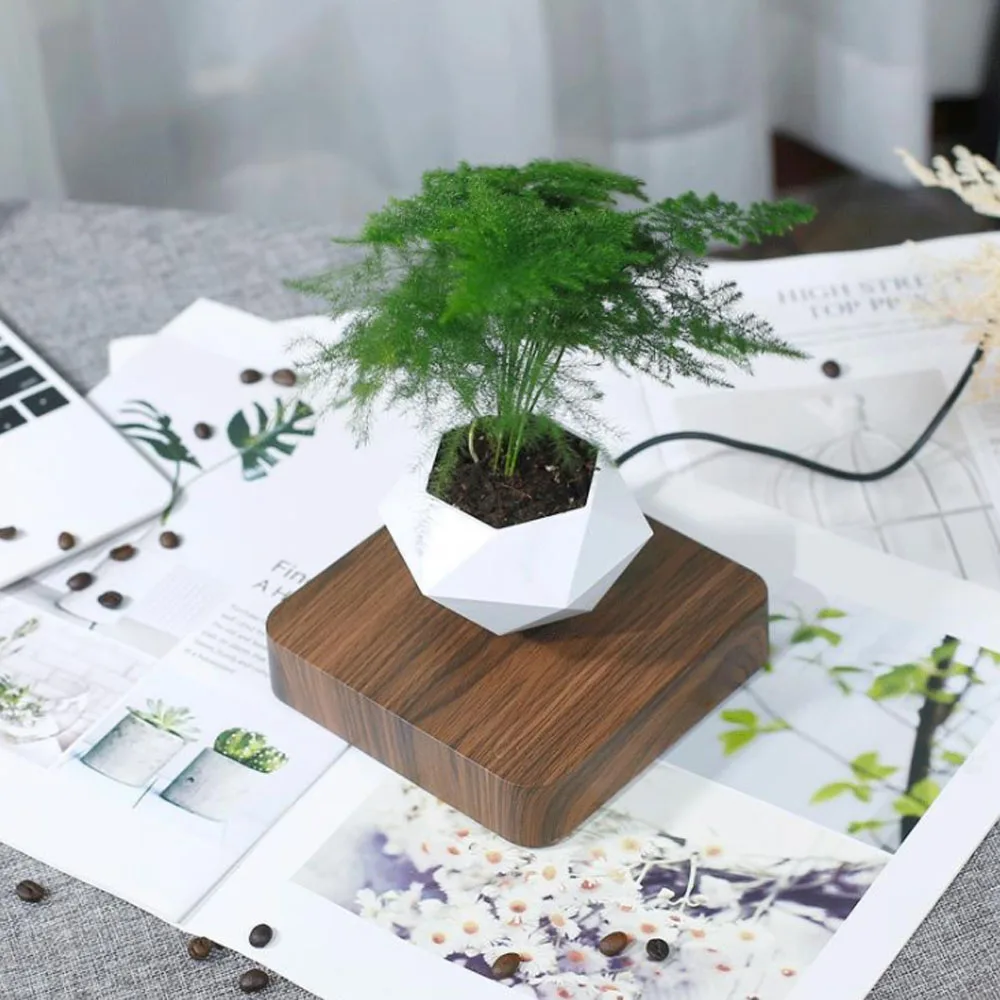 Color: Black, Sheet Size: Large - Levitating Air Bonsai Pot Rotation Flower Pot Planters Magnetic Suspension Floating Pot Potted Plant Home Without Plants