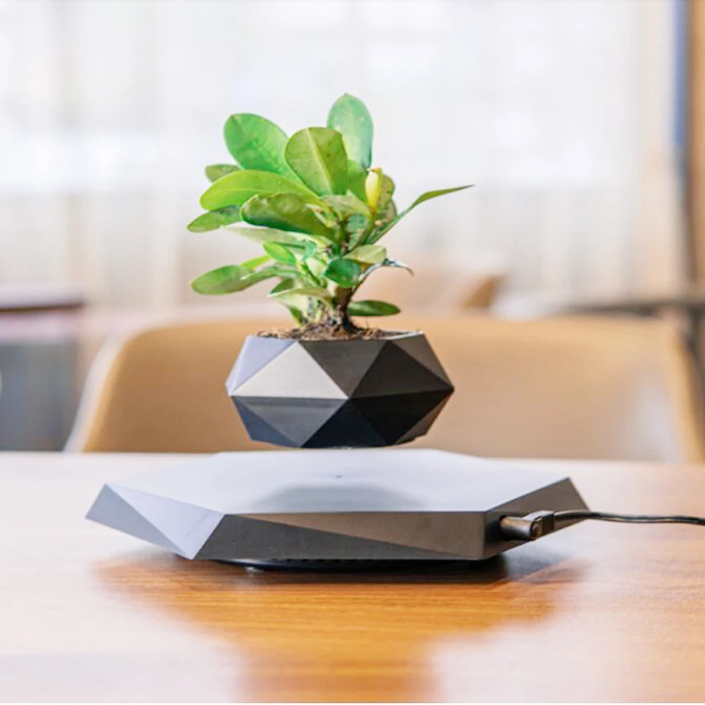 Color: Black, Sheet Size: Large - Levitating Air Bonsai Pot Rotation Flower Pot Planters Magnetic Suspension Floating Pot Potted Plant Home Without Plants