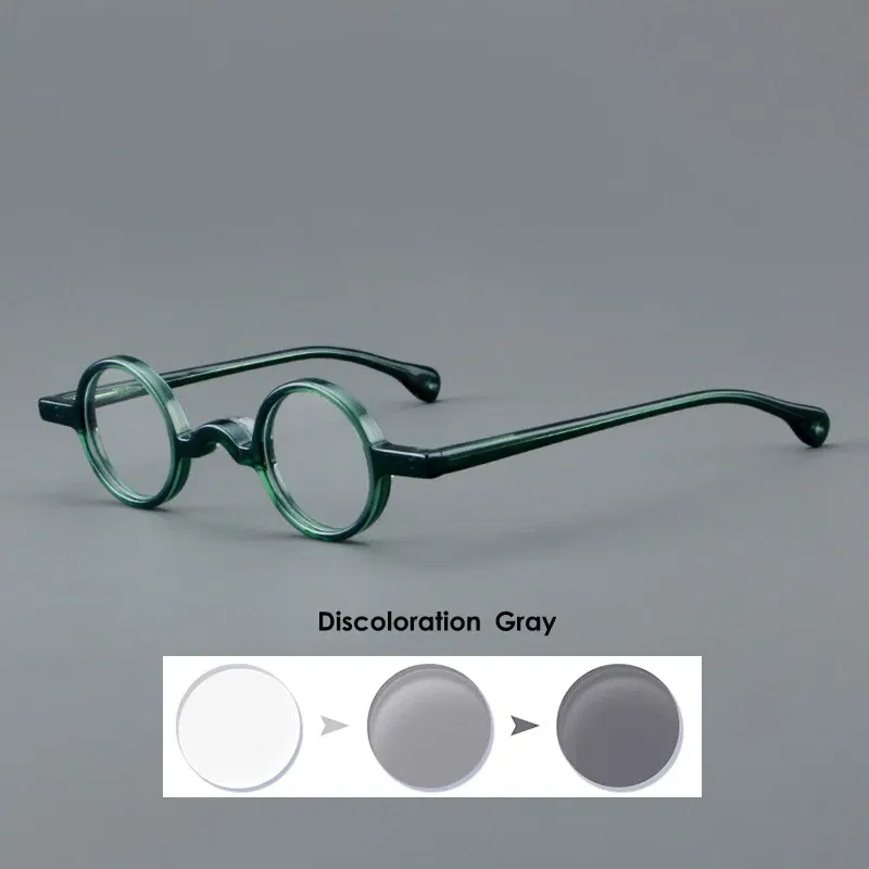 Frame Color: Pink, Eye Prescription: +450 - VCKA Photochromic Acetate Myopia Glasses Men Retro Small Round Frames Women Custom prescription Anti-Blue Eyewear -0.5 TO -10
