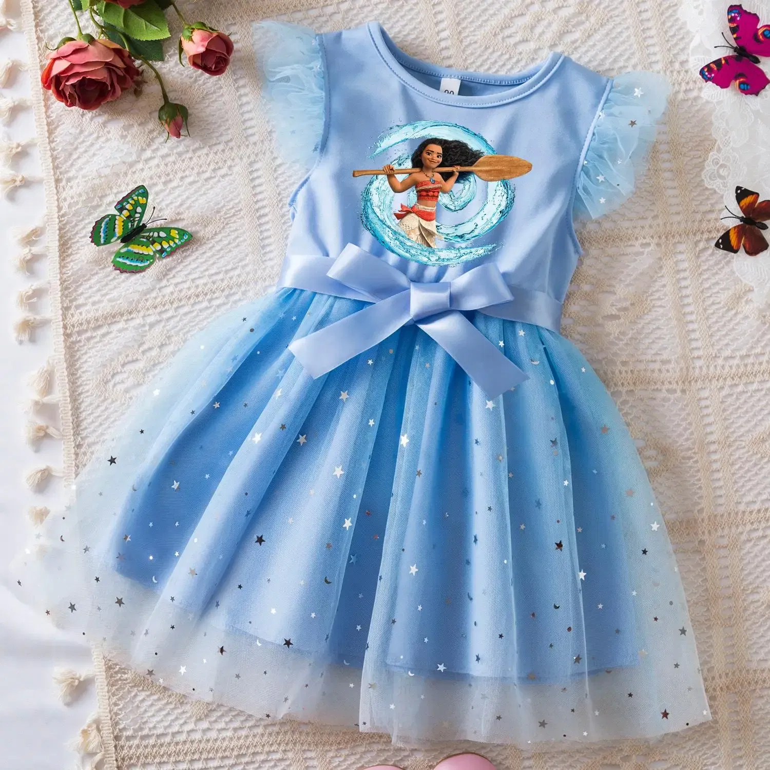 Color: army green, Size: L - Moana Summer Toddler Girl Dress Princess Star Baby Girls Clothes Tulle Tutu Dress for Children Party Dress 2-6Y