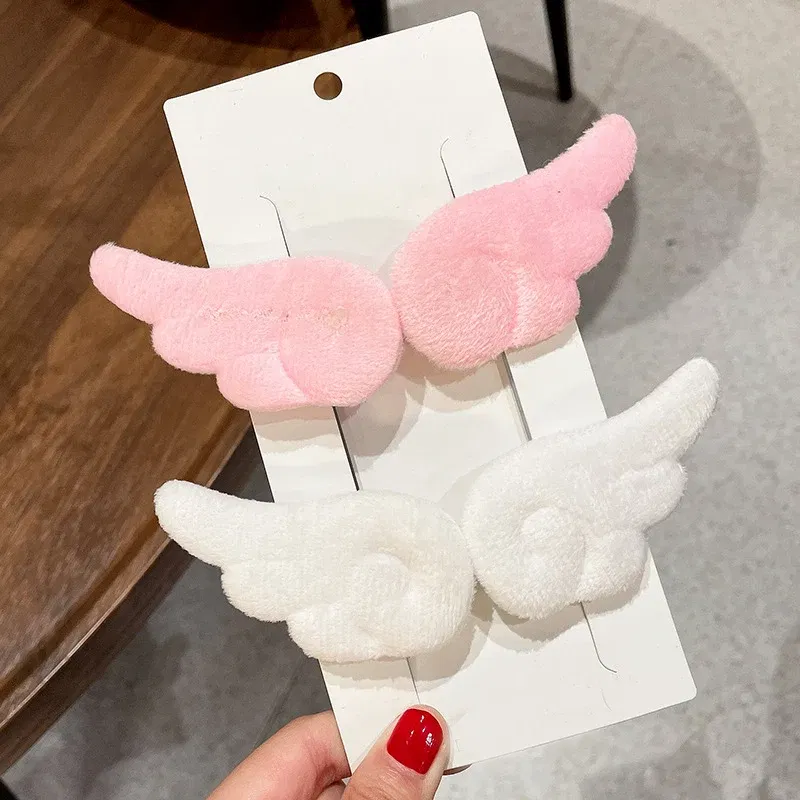 Color: Yellow - Angel Wing Hair Clips for Women Girls Plush Hairpin Kids Cute Cartoon Hair Clip Pins Hairgrip Christmas Hair Accessories