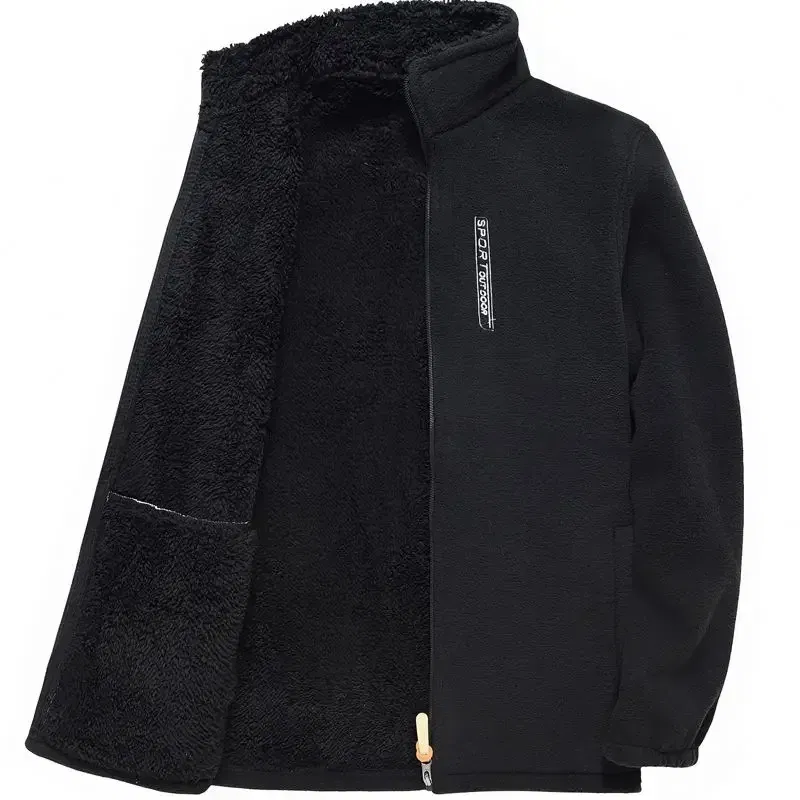 Color: Gold, Size: XL - Men's Fleece Zip Up Outerwear Zipper Fleece-lined Stand Collar Thickened Outdoor Jacket Windproof Polar Fleece Coldproof Jackets