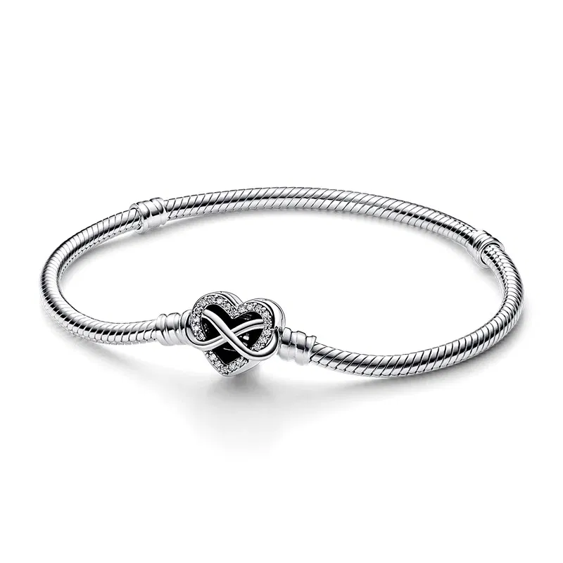 Gem Color: COLOR, Length: 20cm - 925 Silver Heart Snake Chain Bracelet For Women Infinite Knot Butterfly Infinity Clasp Femme Bracelet Bangles Jewelry Gift