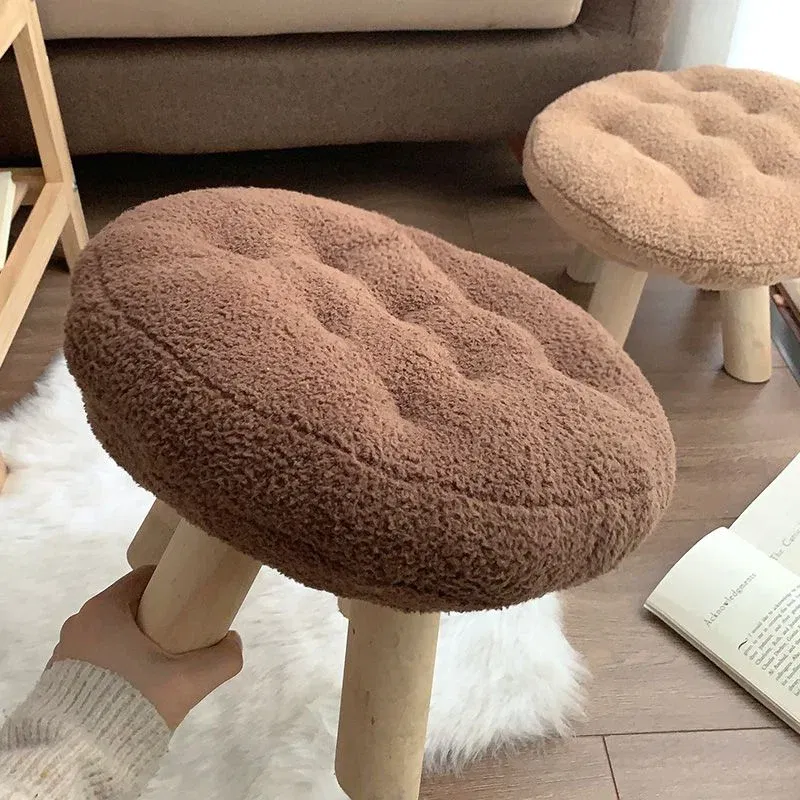 Color: Blue - Creative Stool Nordic Furniture Solid Wood Small Stool Spherical Stool Removable Washable Furniture Round Ottomans Ins Pouf