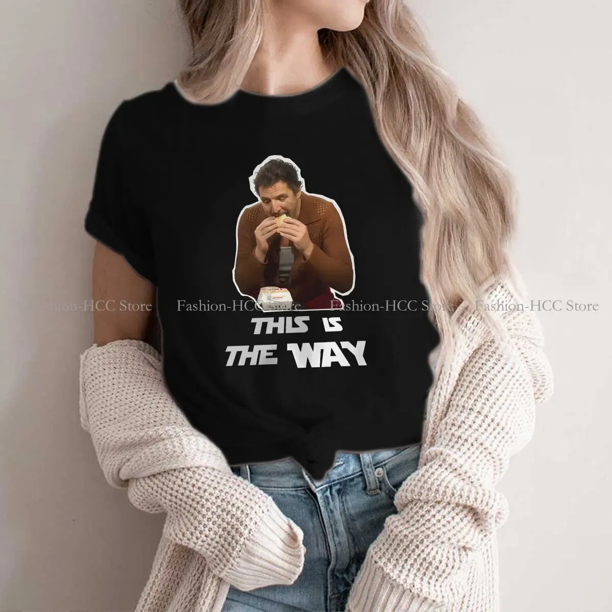 Color: black, Size: XXL - This Is The Way Eating Empanada Fashion Polyester TShirts Pedro Pascal American Actors Momen Style Streetwear T Shirt O Neck