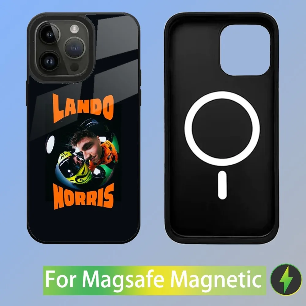 Color: Gold, Material: leather - F1 Formula 1 L-Lando Norris Phone Case For iPhone 16,15,14,13,12,11,Plus,Pro,Max Mini Magsafe Magnetic Wireless Charging
