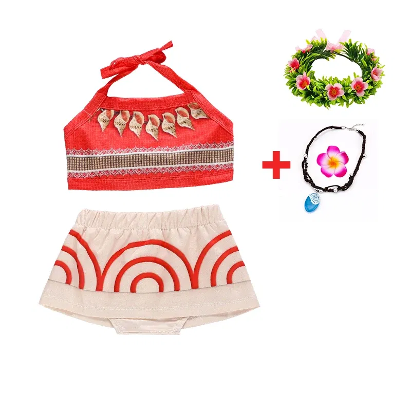 Color: green, Kid Size: 2T - Disney New Moana Dress Costumes Kids Girl Cosplay Toddler Movie Ocean Adventure Infant Frock Halloween Party With Chick Clothes