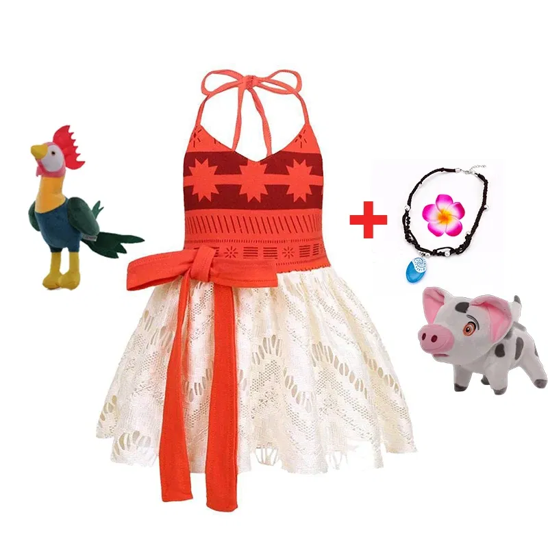 Color: green, Kid Size: 2T - Disney New Moana Dress Costumes Kids Girl Cosplay Toddler Movie Ocean Adventure Infant Frock Halloween Party With Chick Clothes