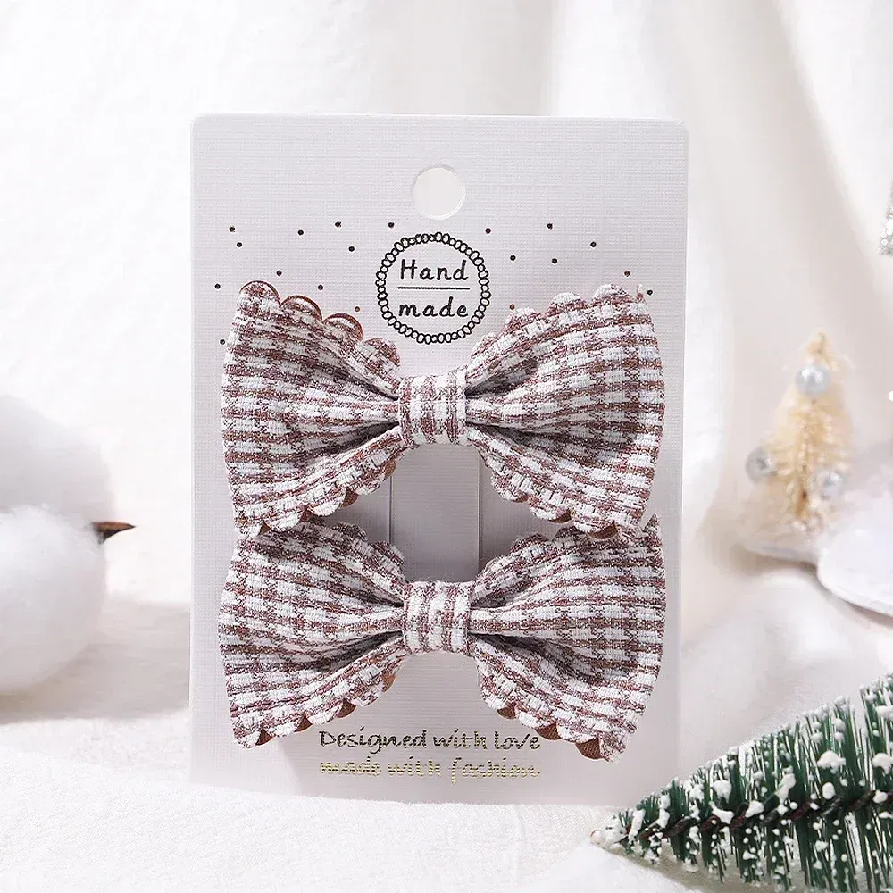 Color: light yellow - 2Pcs/Set Solid Color Kids Bows Hair Clips for Baby Girls Handmade Plaid Bowknot Hairpin Barrettes Photograph Hair Accessories
