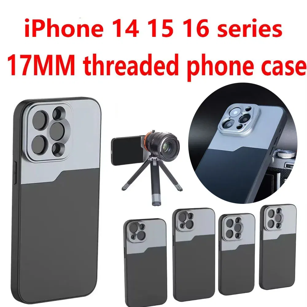 Color: black - 17MM Thread Phone Case for iPhone 14 15 16 Plus Pro Max Anamorphic Macro Wide Angle 17MM Lens Mount Phone Case for Ulanzi Kaise