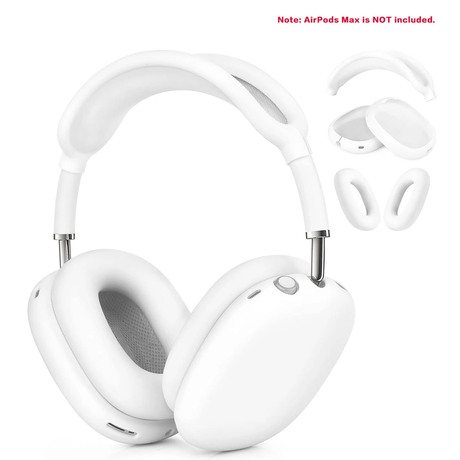 Color: WHITE - Silicone Case Cover for AirPods Max (2024/2020)Accessories Soft Silicone Skin Protector ,Anti-Scratch Ear Pad Case Cover