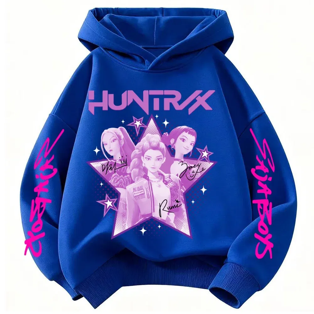 Color: Blue, Kid Size: 4T - KPop Demon Hunter Huntrix Children's Sweatshirt Autumn New Boys Girls Fashion Street Pullover Children's Clothing