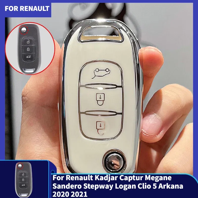 Color Name: Black - For Renault Kadjar Captur Megane Sandero Stepway Logan Clio 5 Arkana 2020 2021 TPU Car Flip Key Case Cover Key Protector