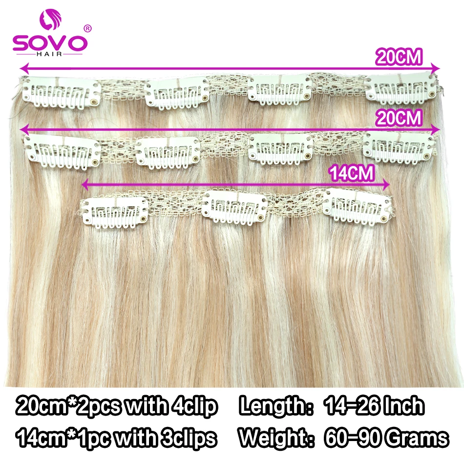 Color: P4/6/27, Length: 10inches - SOVO Clip In Hair Extensions Human Hair 3 Pieces Bone Straight Clip Ins Hair Extension 60-90G Real Natural European Hair 12-26"