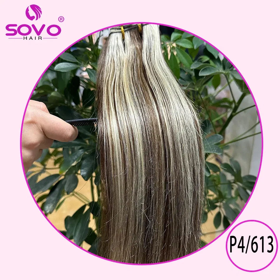 Color: P4/6/27, Length: 10inches - SOVO Clip In Hair Extensions Human Hair 3 Pieces Bone Straight Clip Ins Hair Extension 60-90G Real Natural European Hair 12-26"