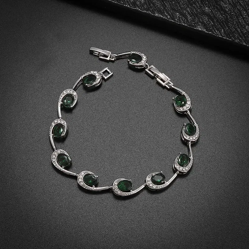 Metal Color: cubic zirconia - Fashion Exquisite Color Crystal Inlaid Ladies Charm Bracelet Engagement Wedding Jewelry