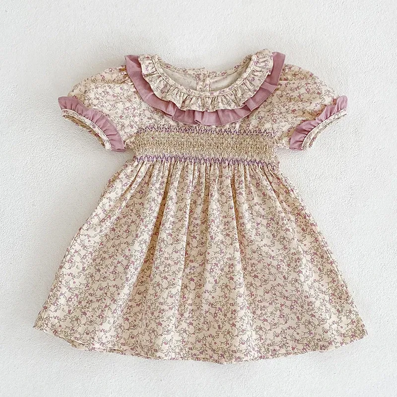 Color: MULTI, Kid Size: 24M - 2024 New Summer Kids Princess Dresses Short Sleeved Cotton Print Baby Girl Party Dress Infant Girl Romper Sister Clothing