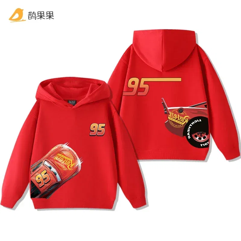 Color: SKY BLUE, Kid Size: 140 - Cars Lightning McQueen Fun Printed Kids Boys Girls Hooded Sweatshirt Fall and Winter Casual Fashion Warm Student Hoodie
