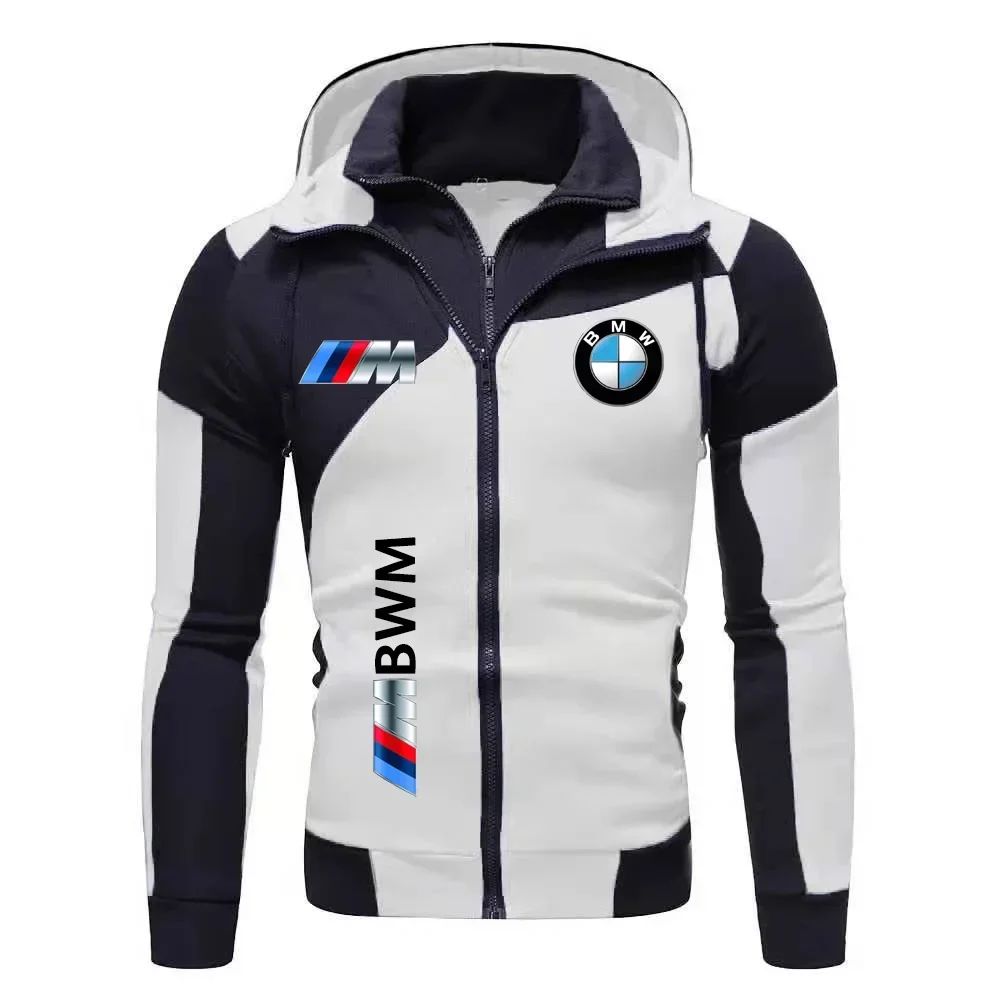 Color: Brown, Size: XL, Ships From: CHINA - Motorcycle Jacket, BMW Logo Printed Cotton Sweatshirt, Hooded Sweatshirt, BMW Logo Autumn Men's Double Zipper Cardigan Jacket ..