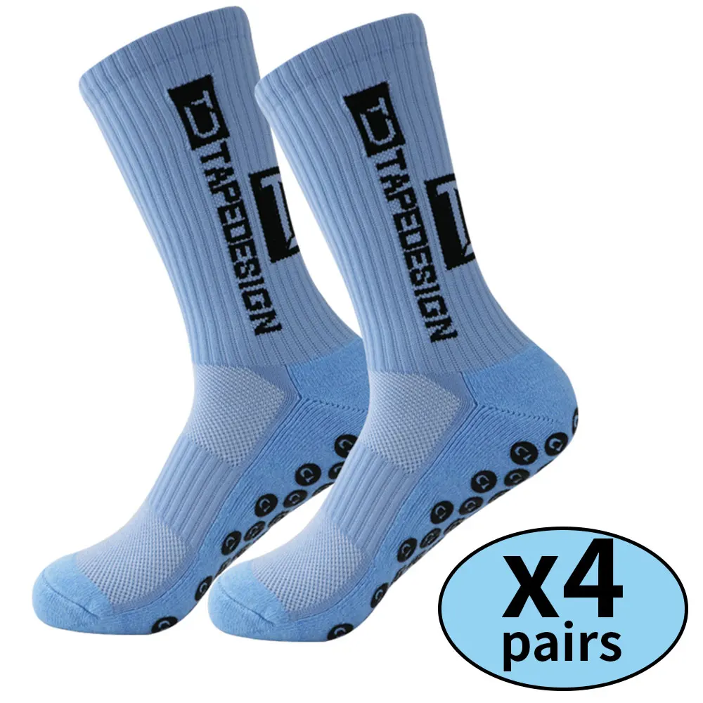 Color: Silver - 4 pairs of new non slip football socks, basketball socks, yoga socks, sports socks, outdoor sports socks