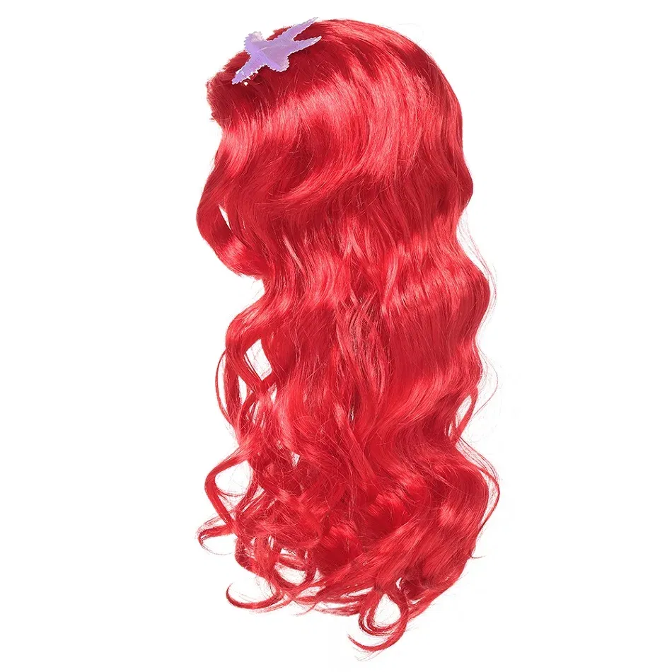 Color: Red - Girl Princess Cosplay Wig Children Mermaid Wig Princess Hair Accessories Carnival Party Wig Princess Dress Accessories Matching