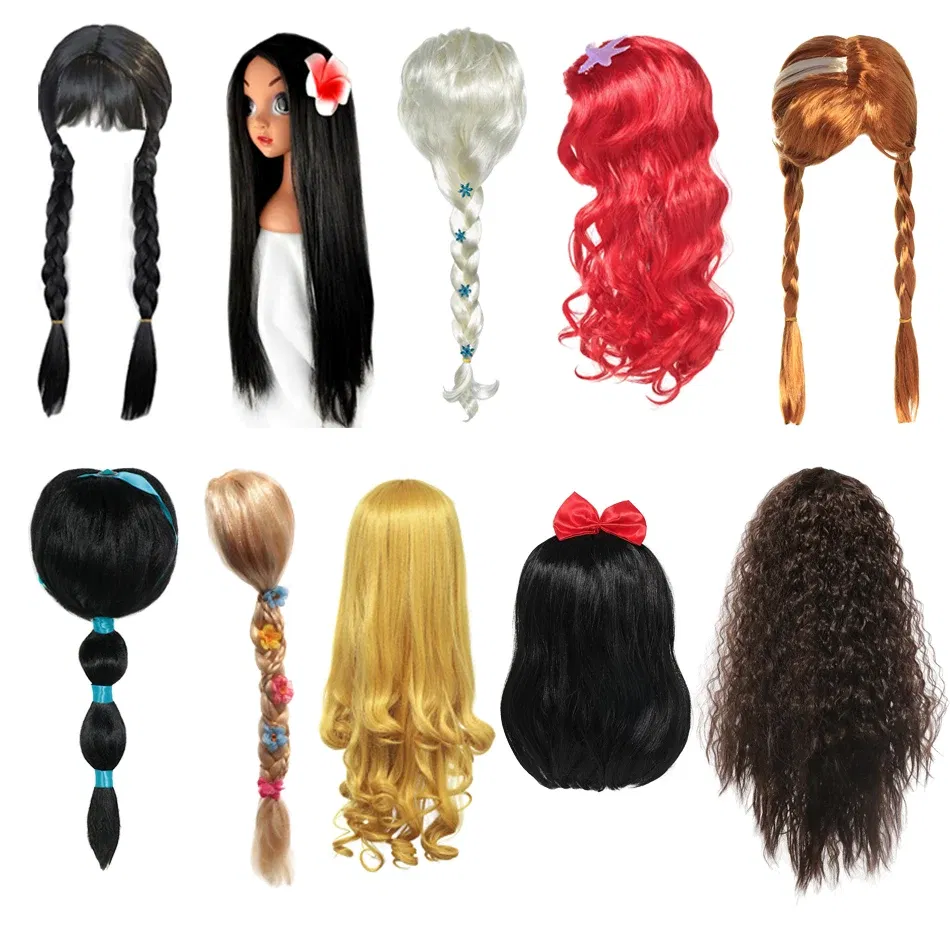 Color: Red - Girl Princess Cosplay Wig Children Mermaid Wig Princess Hair Accessories Carnival Party Wig Princess Dress Accessories Matching