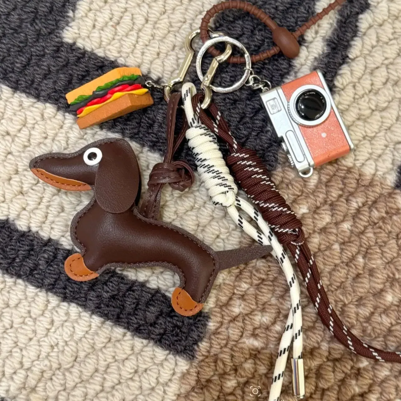 Color: Silver - DIY Bag Pendant Creative Bread Weaving Rope Colorful Nylon Lanyard Car Keychain Couple Multi-purpose Bag Hanging Accessories