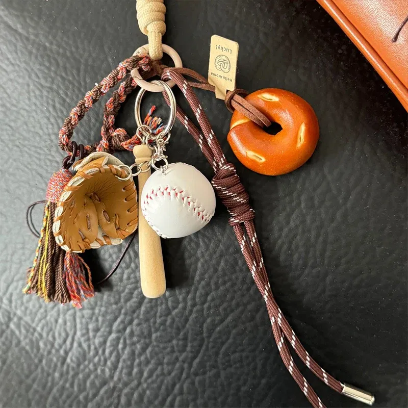 Color: Silver - DIY Bag Pendant Creative Bread Weaving Rope Colorful Nylon Lanyard Car Keychain Couple Multi-purpose Bag Hanging Accessories