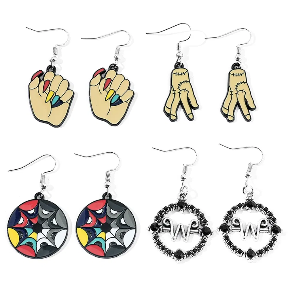 Metal Color: Orange, Ships From: CHINA - Trend TV Wednesday Addams Earrings Cosplay Props Thing Hand Letter W Pendant Ear Drop Earrings for Women Jewelry Accessories