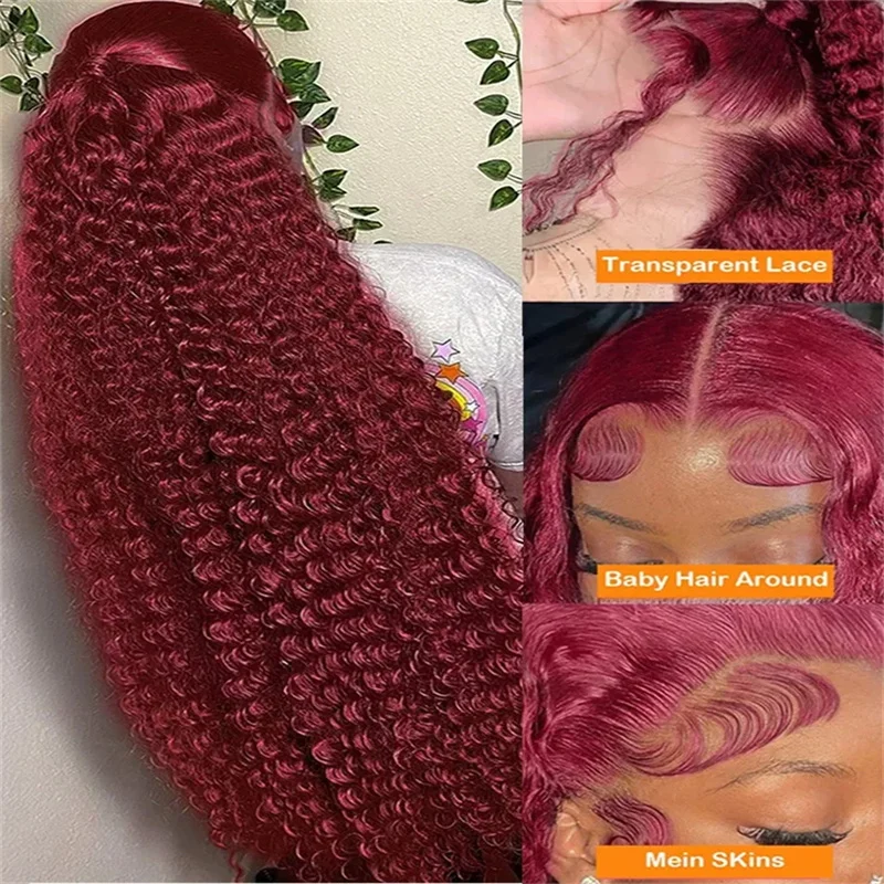 Hair Color: #6, Stretched Length: 32inches, Density: 180%, Ships From: CHINA - 30 40 Inch 99J Burgundy 13x6 Hd Lace Frontal Human Hair Wig Red Colored 13x4 Transparent Lace Curly Deep Wave Frontal Wig