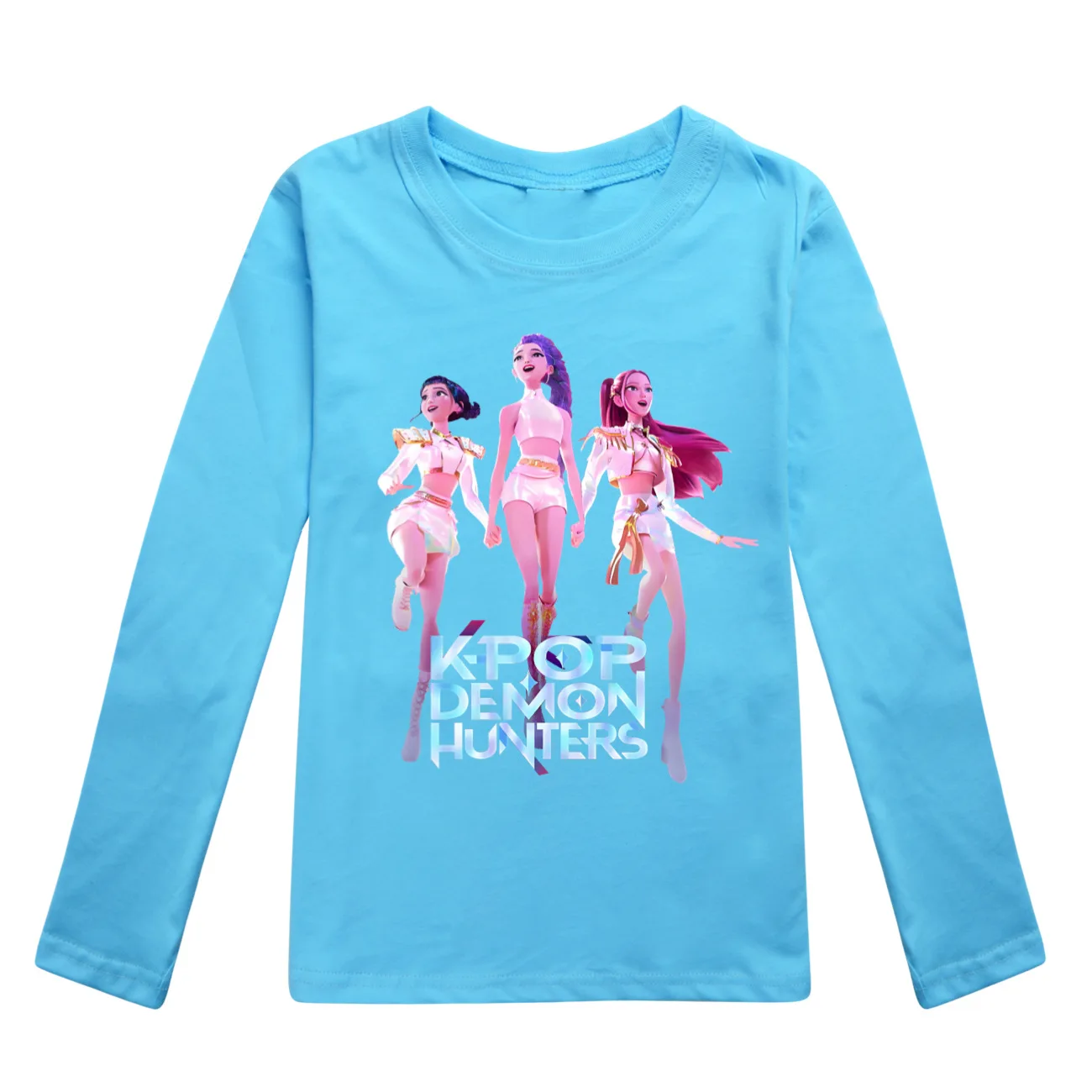 Color: GRAY, Kid Size: 4T - KPop Demon Hunters Huntrix Tshirt Kids Clothes Teenage Boys O-Neck Cartoon Casual T-shirts Girls Long Sleeve Tops Child Clothing