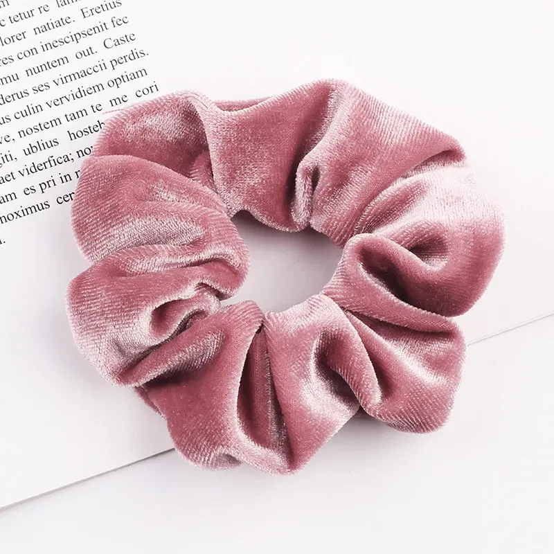 Color: Lavender - New Fashion gold velvet Women Pure color wild Large intestine Elastic Hair Sports Dance Scrunchie Girls Hair Accessories