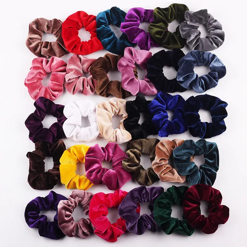 Color: Lavender - New Fashion gold velvet Women Pure color wild Large intestine Elastic Hair Sports Dance Scrunchie Girls Hair Accessories