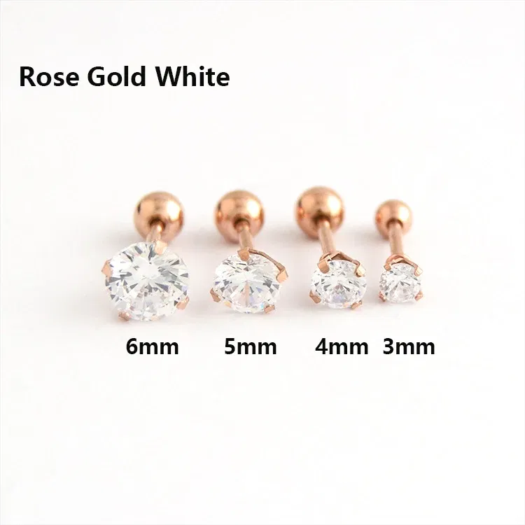 Metal Color: Imitation Rhodium Plated, Main Stone Color: Red - 1Pc Small Round Cz Tragus Cartilage Titanium Steel 16G 4 Prong Ear Stud Earrings Tragus Helix Piercing Jewelry Sexy Body Jewelry