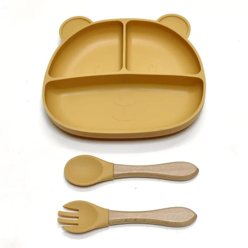 Color: GRAY - Gel dinner plate children eating tableware adsorption on the desktop fruit plate silicone supplement plate