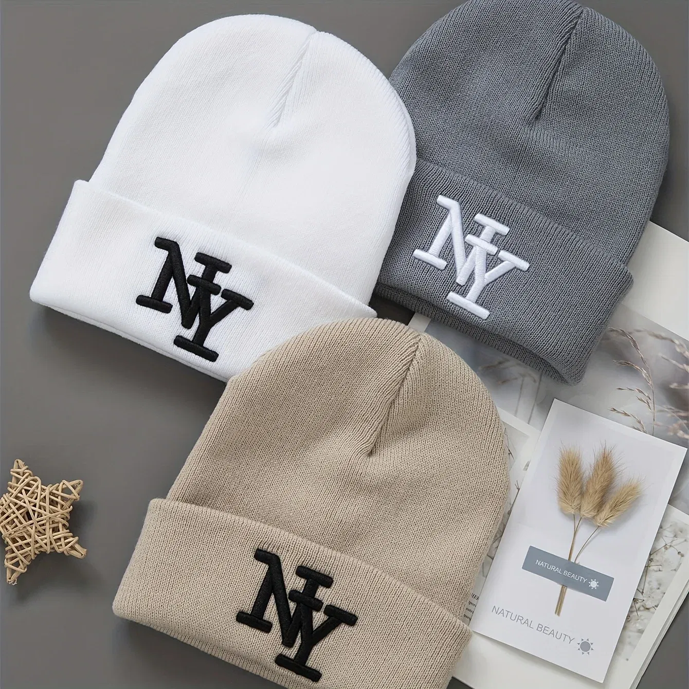 Color: ROYAL BLUE - 1/2/3pcs Unisex Winter Beanie Hats, Solid Color Knitted Warm Outdoor Caps with Embroidered NY Logo, Hand Washable, Black