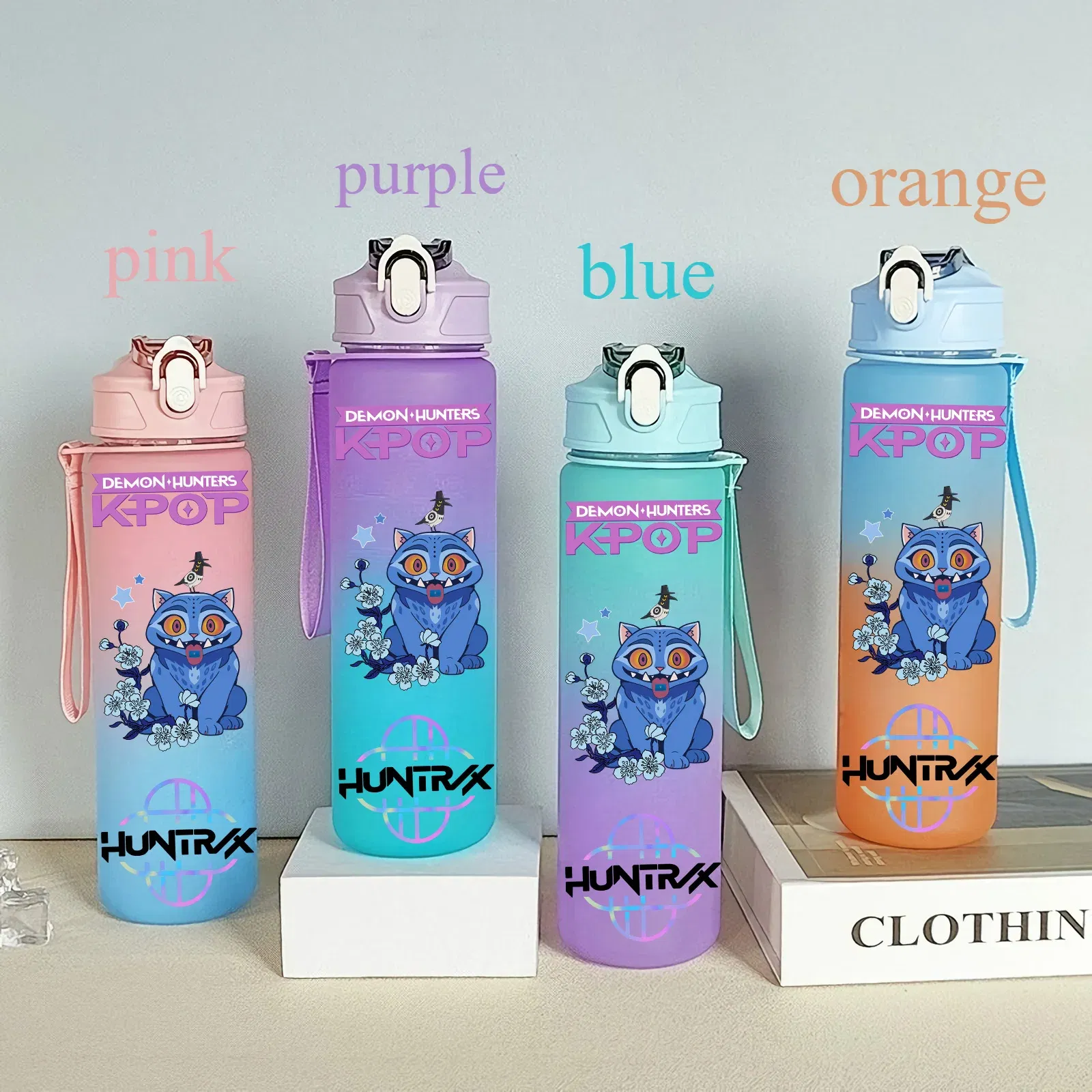 Color: DARK GRAY, Size: 25cm - 750ML K-pop Demon Hunters HUNTR X Rumi Mira Zoey Jinu Celine Kpop Plastic Water Cup K Pop Drinking Bottle School Huntrix Gourde