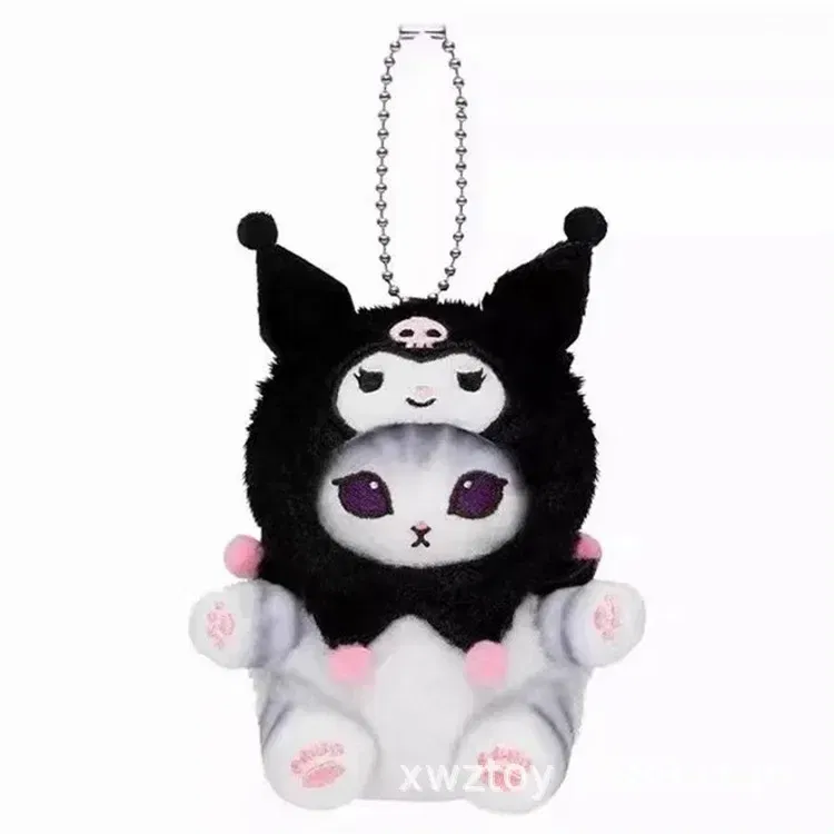 Color: Light Grey - Hot Kawaii Plush Keychain Pendant Cartoon Mofusand Shark Cat Cross-Dressing Hello Kitty Kuromi Doll Stuff Backpack Decor Toys