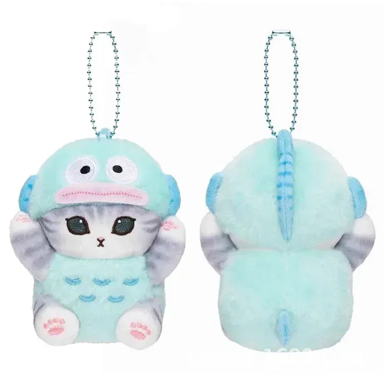 Color: Light Grey - Hot Kawaii Plush Keychain Pendant Cartoon Mofusand Shark Cat Cross-Dressing Hello Kitty Kuromi Doll Stuff Backpack Decor Toys