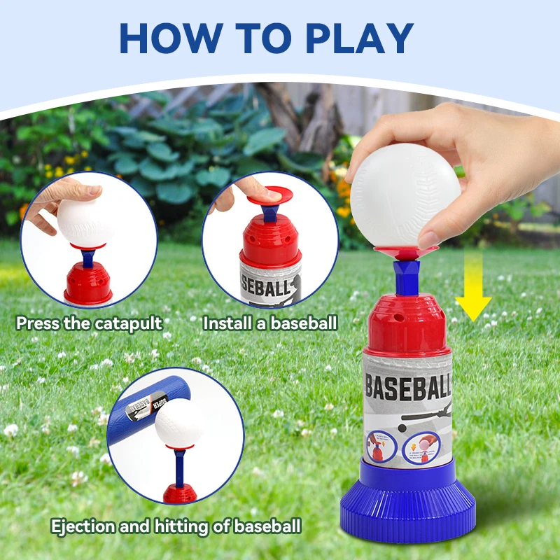 Color: Blue - Children Baseball Ball Toys Games for 3+Year,Adjustable Automatic Pitching Baseball Machine Toy Sets for Kids Outdoor Toys Gift