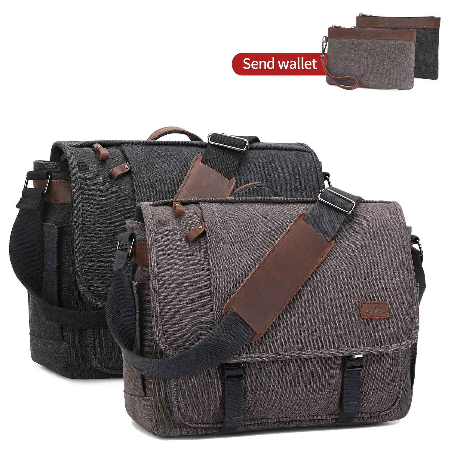 Color: black - Waterproof Canvas Messenger Bag for Men, Messenger Bag ,Shoulder Bag, Casual Computer Bag, Business Bag, Crazy Horse Cowhide