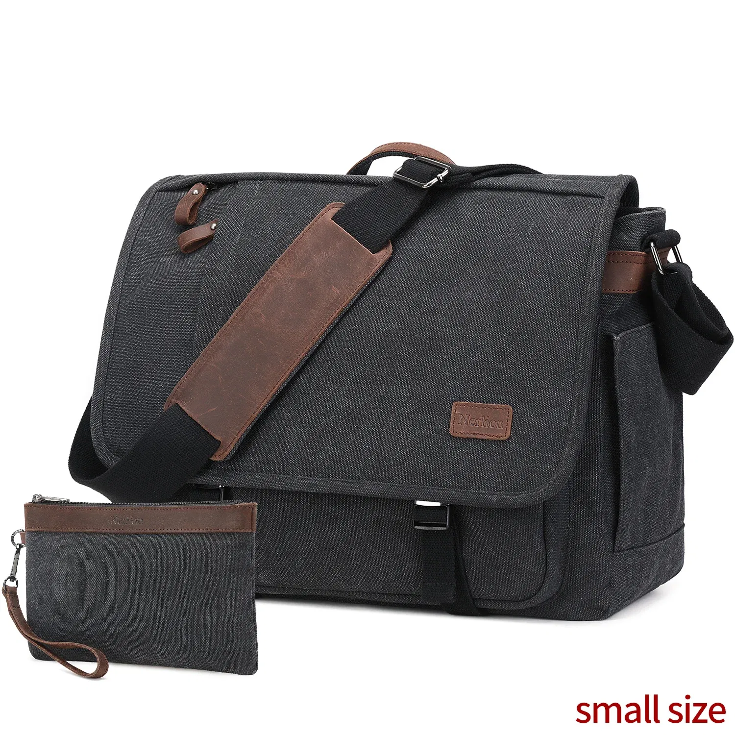 Color: black - Waterproof Canvas Messenger Bag for Men, Messenger Bag ,Shoulder Bag, Casual Computer Bag, Business Bag, Crazy Horse Cowhide