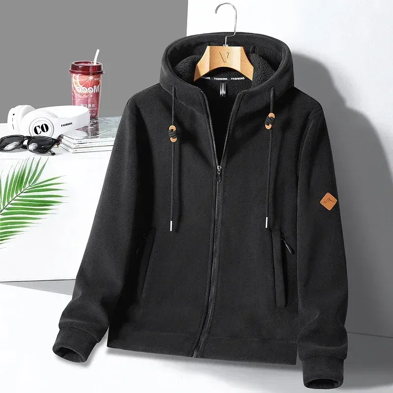 Color: black, Size: M - Winter Warm Cashmere Jacket Mens High-end Ski Fleece Iined Thickened Hoodie Coat Casual Womens Outdoor Camping Cold-proof Jacket