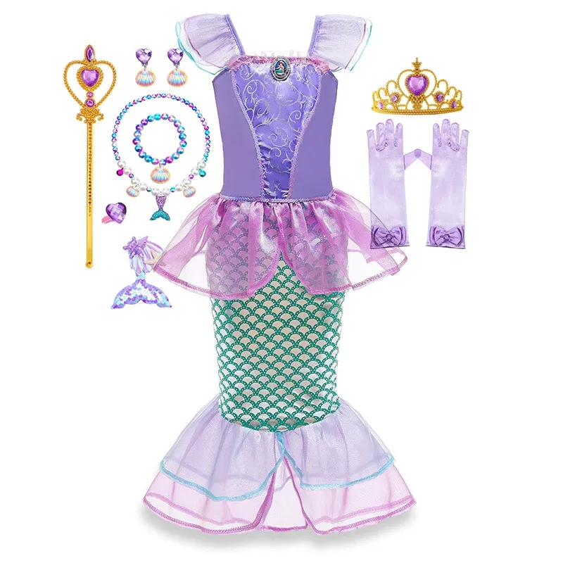 Color: WHITE, Kid Size: 11 - Disney Little Mermaid Ariel Costumes for Girls Princess Dress Cosplay Halloween Carnival Kids Birthday Party Dress Up Clothing