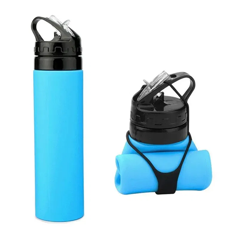 Color: Blue, Ships From: CHINA, Capacity: 500-1000ml - 2024 New Outdoor Sports Silicone Water Bottle Mountaineering Riding Portable Silicone Foldable Water Bottle