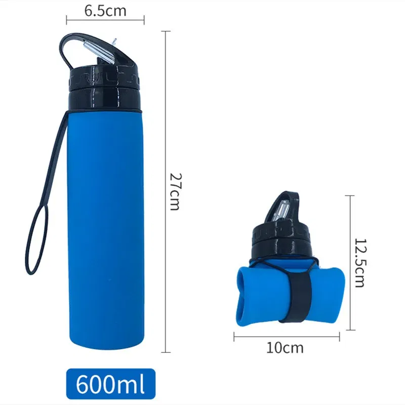 Color: Blue, Ships From: CHINA, Capacity: 500-1000ml - 2024 New Outdoor Sports Silicone Water Bottle Mountaineering Riding Portable Silicone Foldable Water Bottle