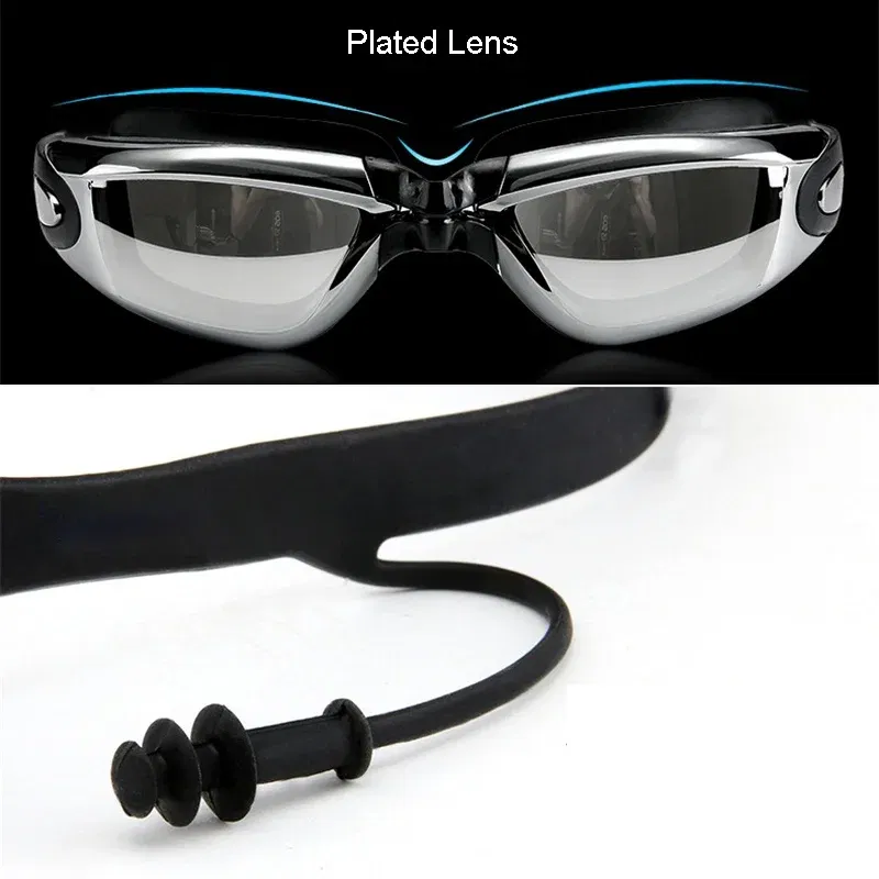 Color: Sky blue, Size: XXXL - Men Swimming Shorts Waterproof Competition Swim Equipment Goggles with Ear-plug Cap Case Trunks Briefs Swimwear Half Pants 2022