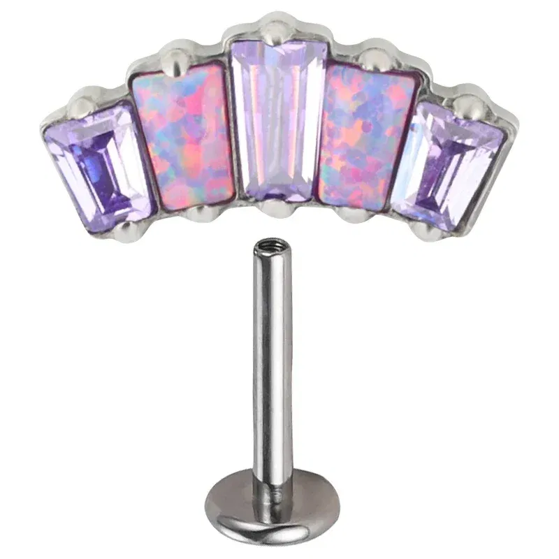 Metal color: Pink, Main Stone Color: WHITE, Ships From: CHINA - G23 Titanium Ear Studs 5 Oblong CZ Blaze Curve Top Threaded Labret PIERC Lip Stud Ear Cartilage Tragus Helix Piercing Jewelry
