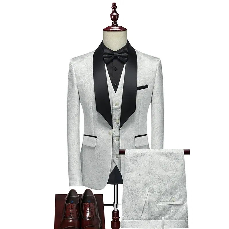 Color: SKY BLUE, Size: 5XL - Men's Evening Dress Bridegroom Suit British Wedding Business Casual Fashion Three-piece Set with Vest And Trousers Sizes M-6XL