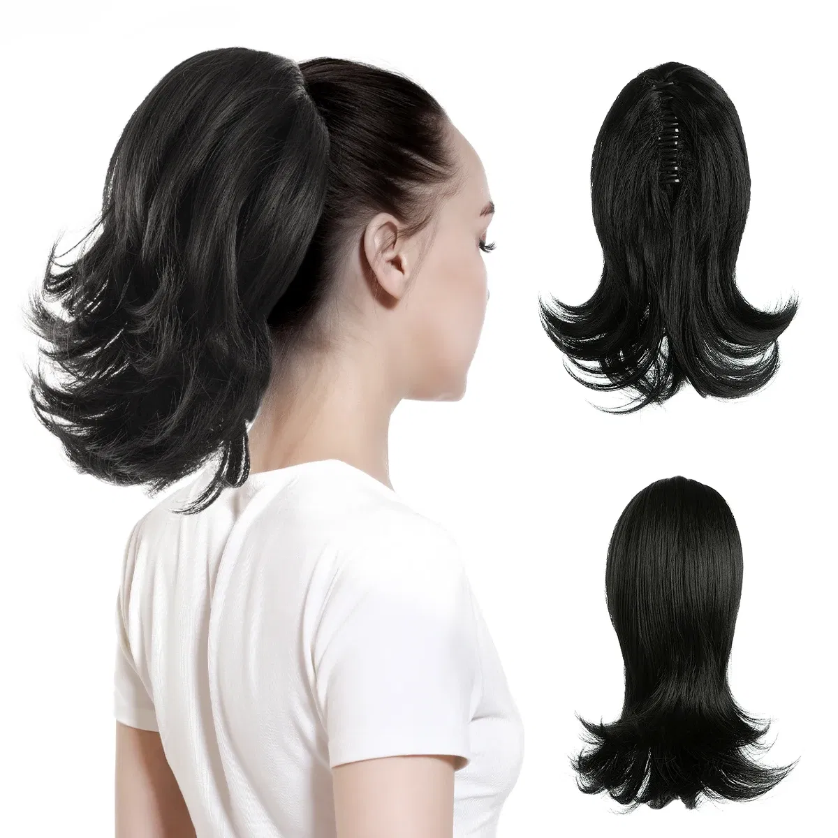 Color: #2, Stretched Length: 12inches - Synthetic Claw Clip In Ponytail Hair Extensions Hairpiece Horse Tail Fake Hair Wavy Blonde False Pigtail With Elastic Band